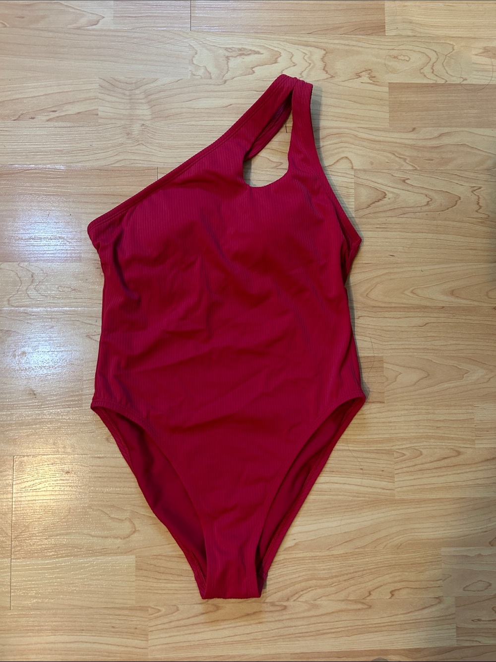 Shade & Shore One-Shoulder Ribbed Red Swimsuit